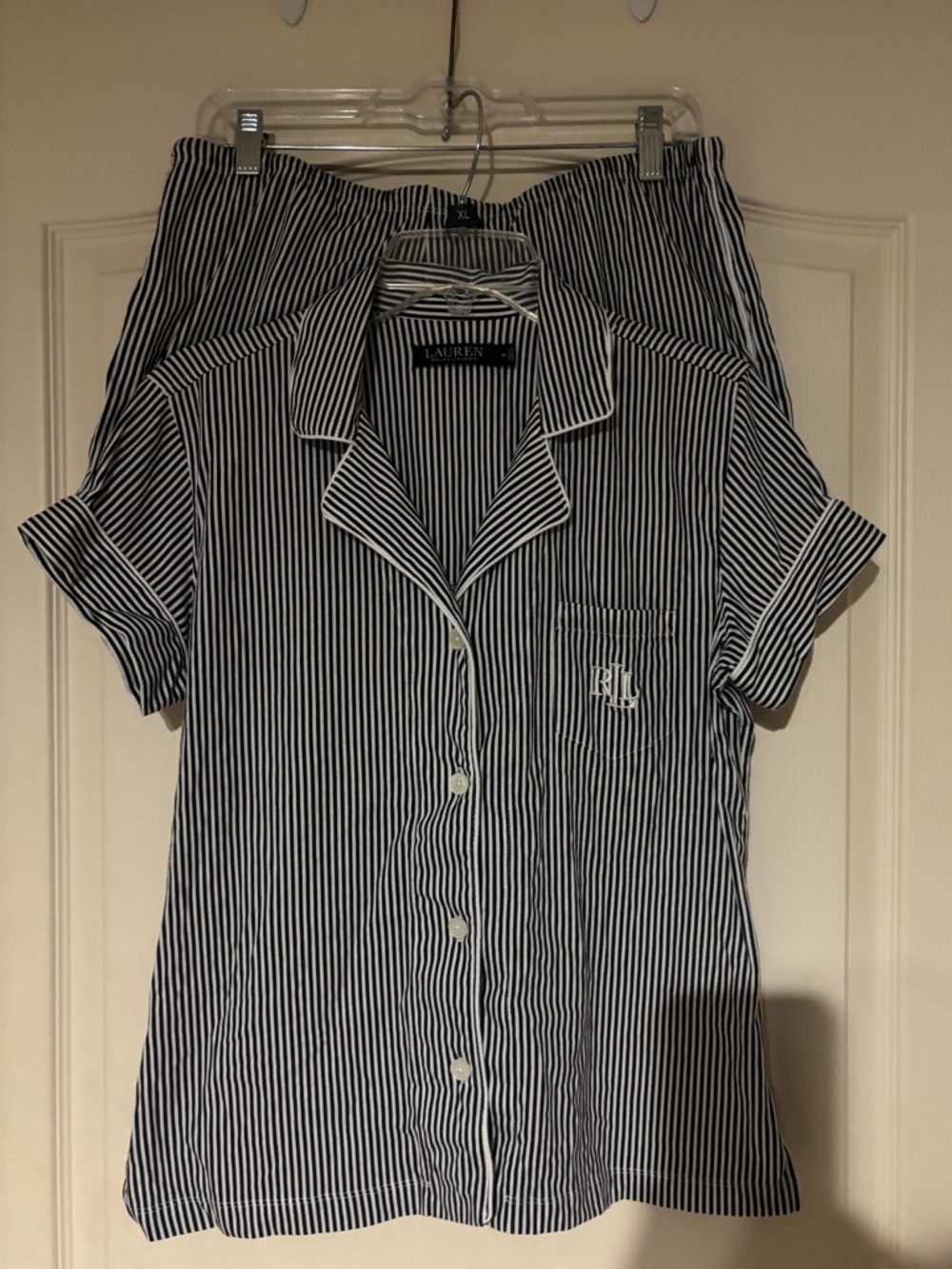 Lauren Ralph Lauren Black & White Vertical Stripe Short Sleeve pajama